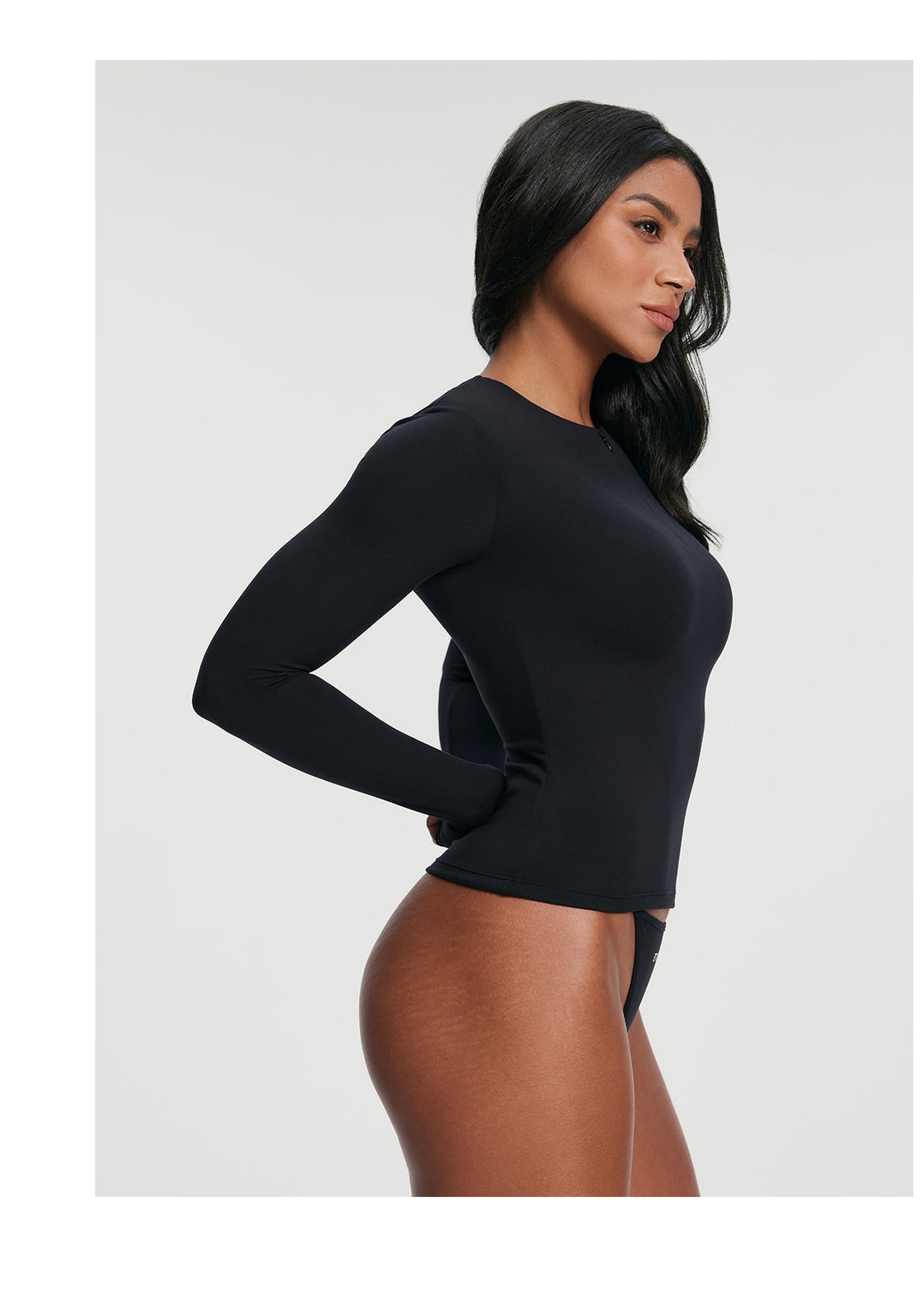 Quarter Zip Long Sleeve Top | Black