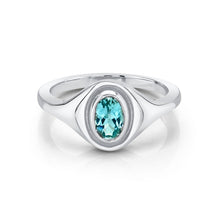 Women | Something Blue Oval Aquamarine Signet Ring | 14k White Gold