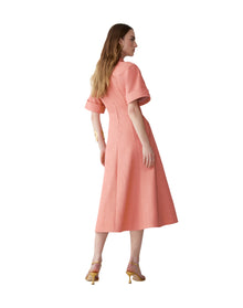 Short Sleeve Button Front Midi Dress | Sunset