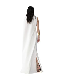 Column Gown With One Shoulder Drape | White