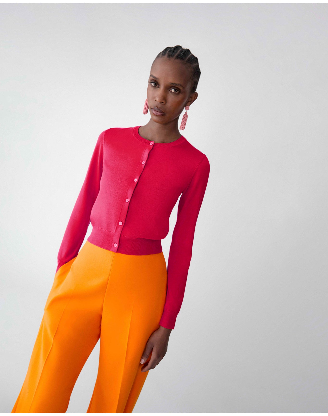 Long Sleeve Crewneck Cardigan | Claret