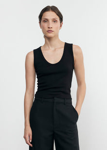 Supima Baby Rib Cropped Fitted U Tank | Black