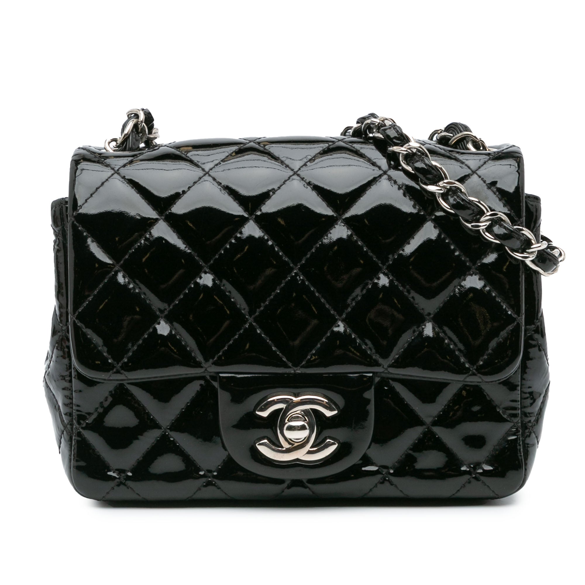 Chanel | Pre-Owned Mini Square Classic Patent Single Flap - I | Black