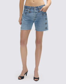 Womens | Upcycled Vintage | Levi's Studded Boy Short | One-of-a-kind | Indigo Bloom Stud