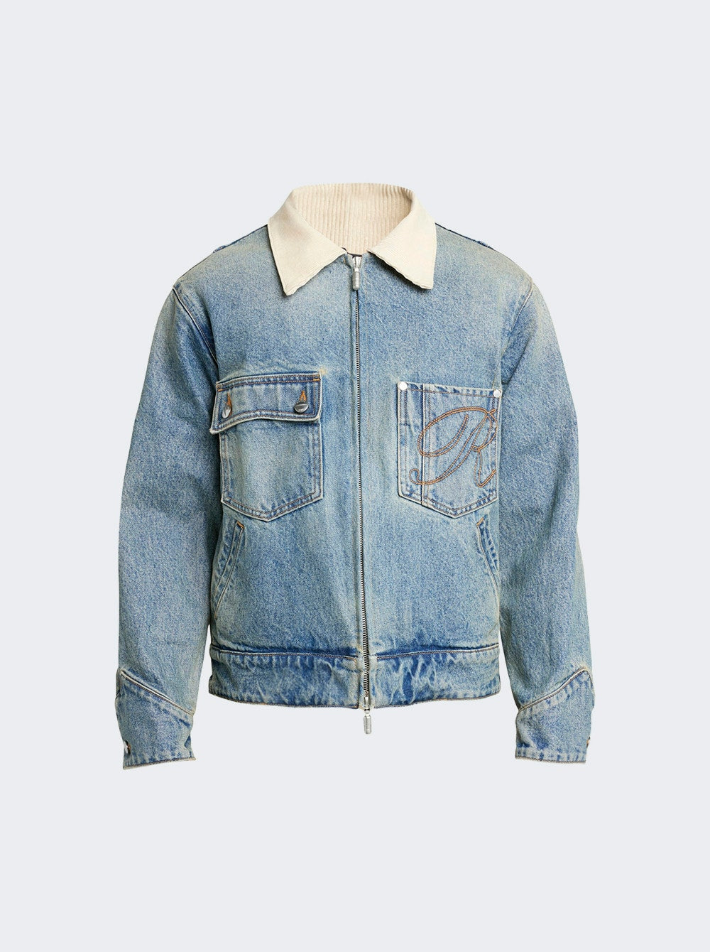 Men | Rhude | Western Zip Up Denim Jacket Indigo And Tan | Blue