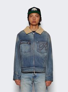 Men | Rhude | Western Zip Up Denim Jacket Indigo And Tan | Blue