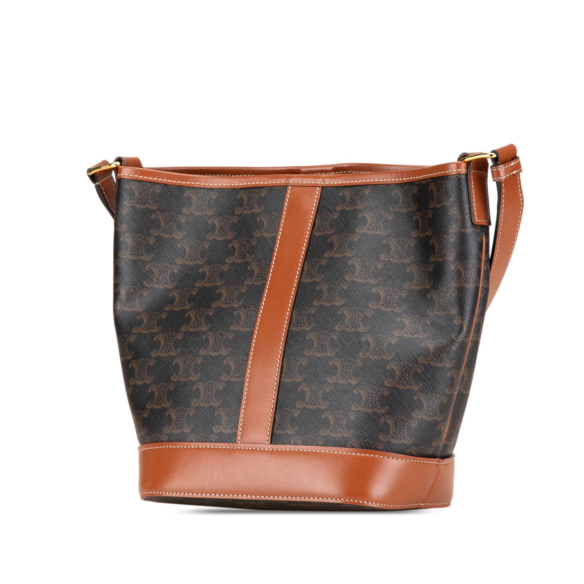 Celine | Pre-Owned Small Triomphe Coated Canvas Bucket Bag | Brown/Dark Brown