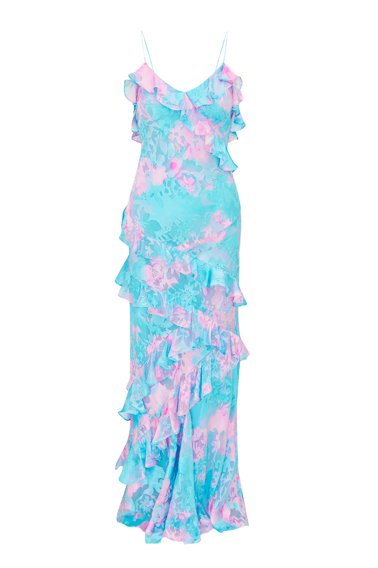 Rialto Pastel Ruffle Maxi Dress | Cotton Candy Swirl