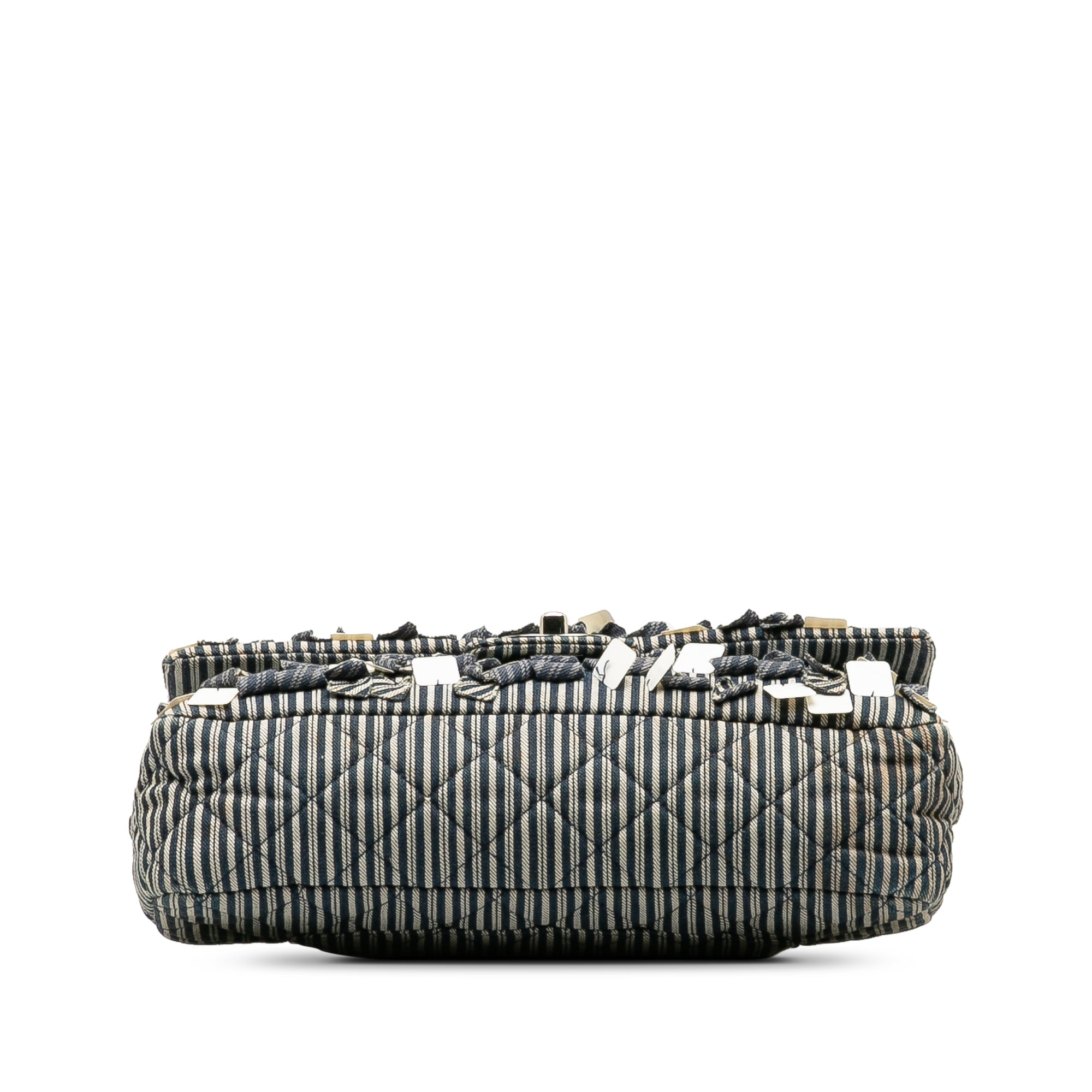 Chanel | Pre-Owned Medium Cotton Striped Double Flap | Blue