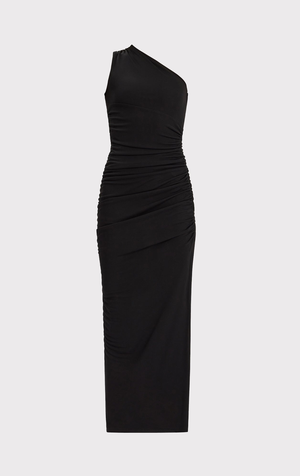 Ruched Jersey One Shoulder Midi Dress | Black