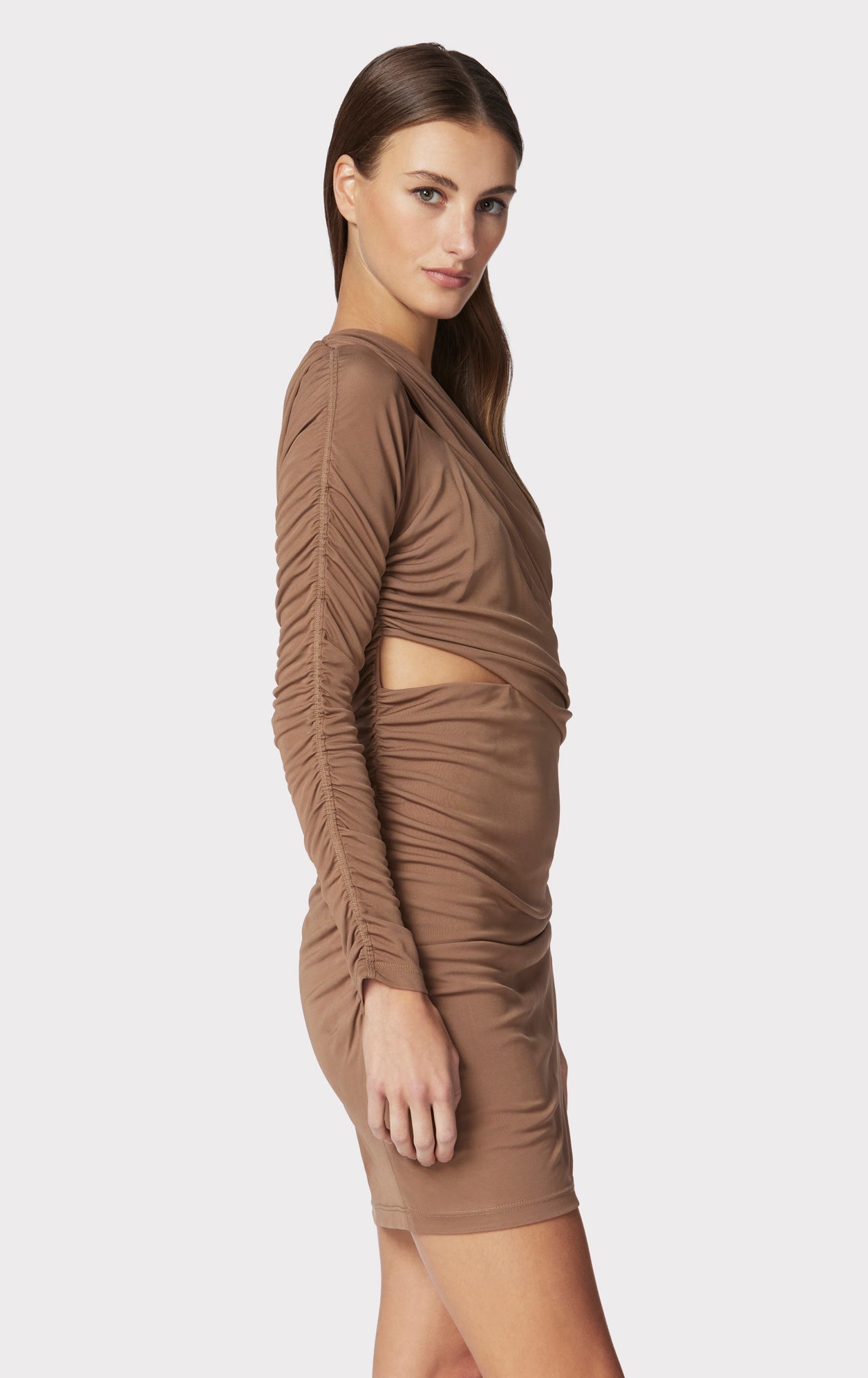 Ruched Jersey Asymmetric Mini Dress | Toffee