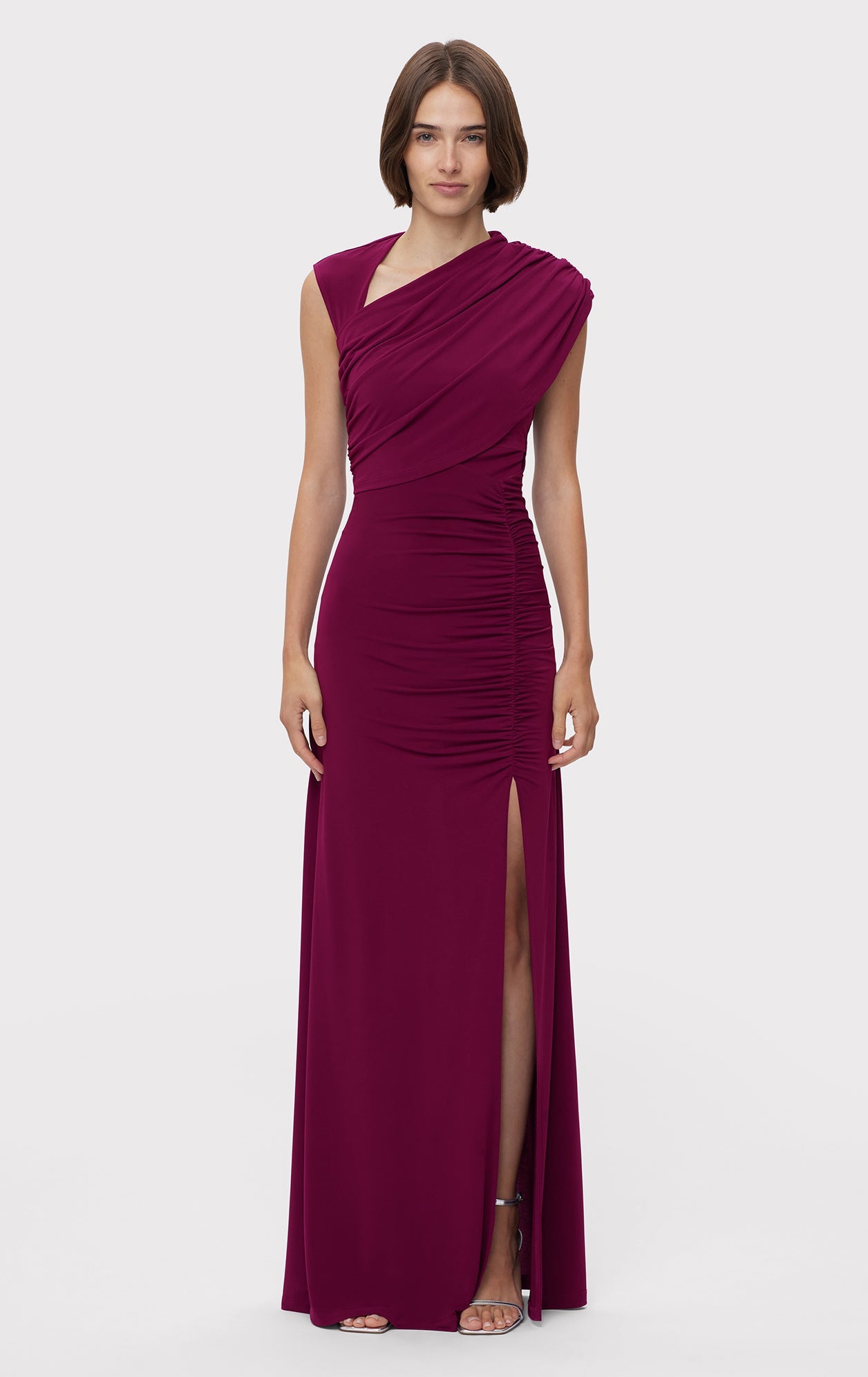 Ruched Matte Jersey Draped Gown | Sangria