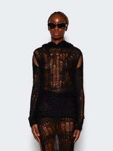 Women | Rick Owens | Spider Distressed Knitted Hoodie | Black