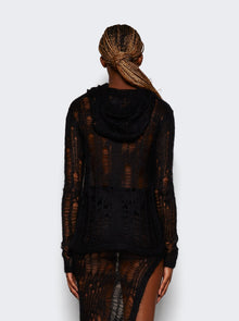 Women | Rick Owens | Spider Distressed Knitted Hoodie | Black