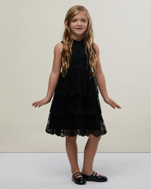 Girls Lace Tiered Dress | Black