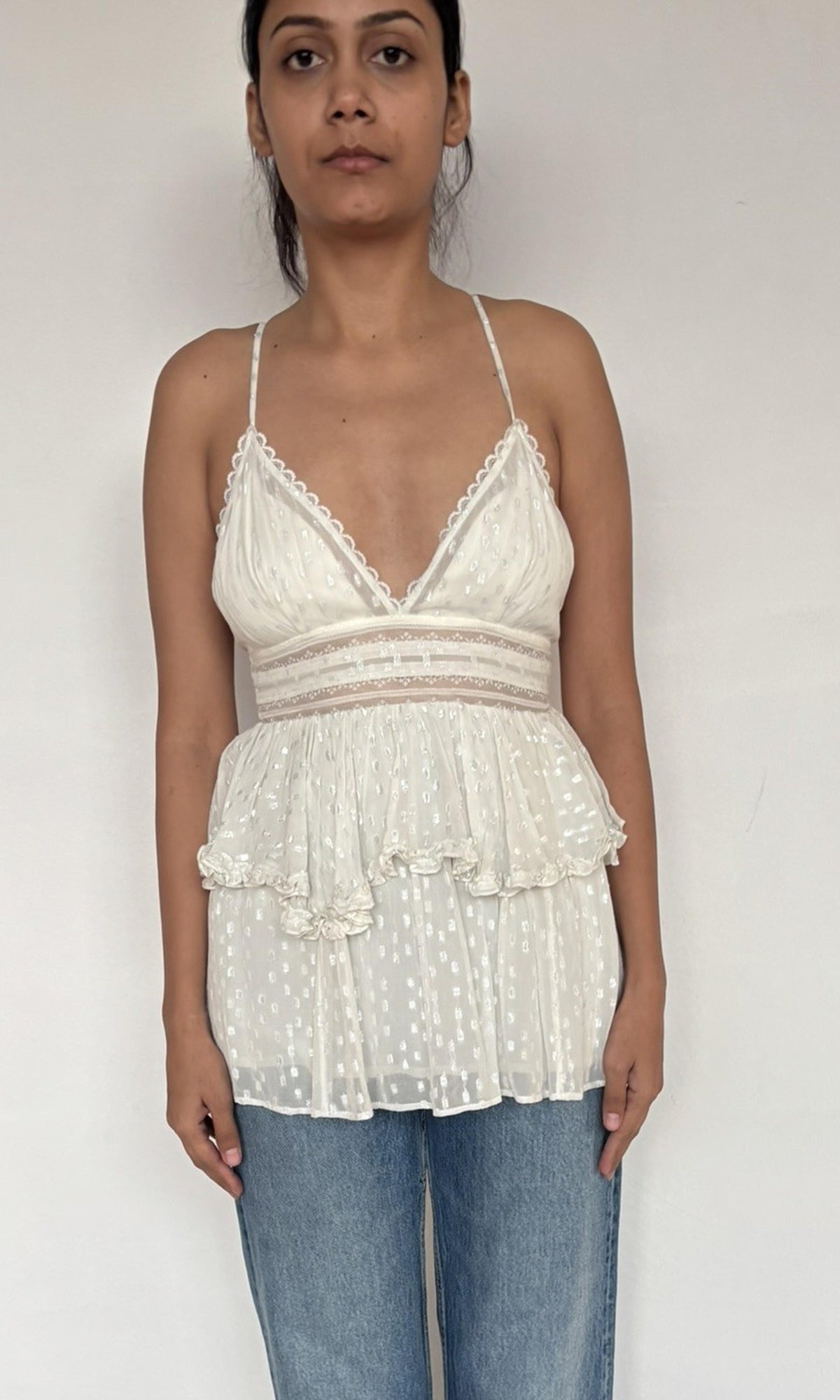 Rococo Sand | Aria Viscose Georgette Dobby Top | White
