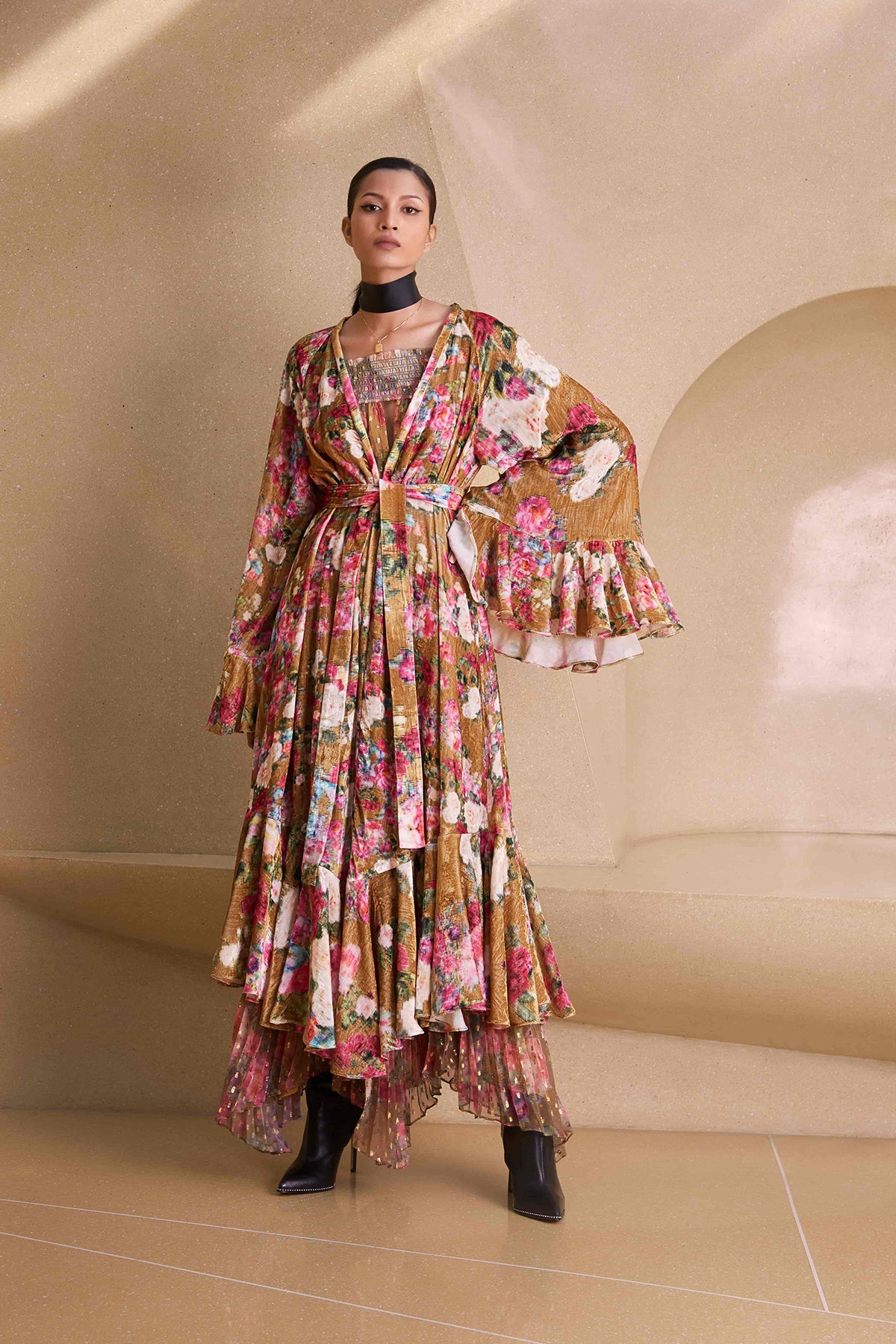 Cape With Tie Up Belt | Ochre