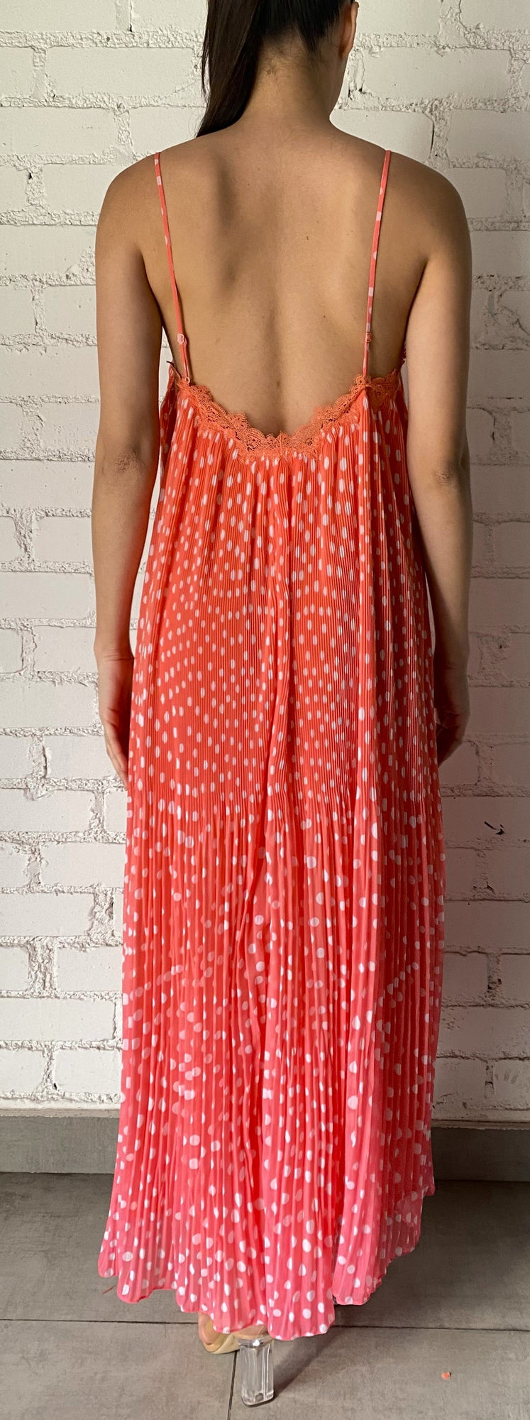 Pleated Maxi Dress | Orange/Pink Ombre