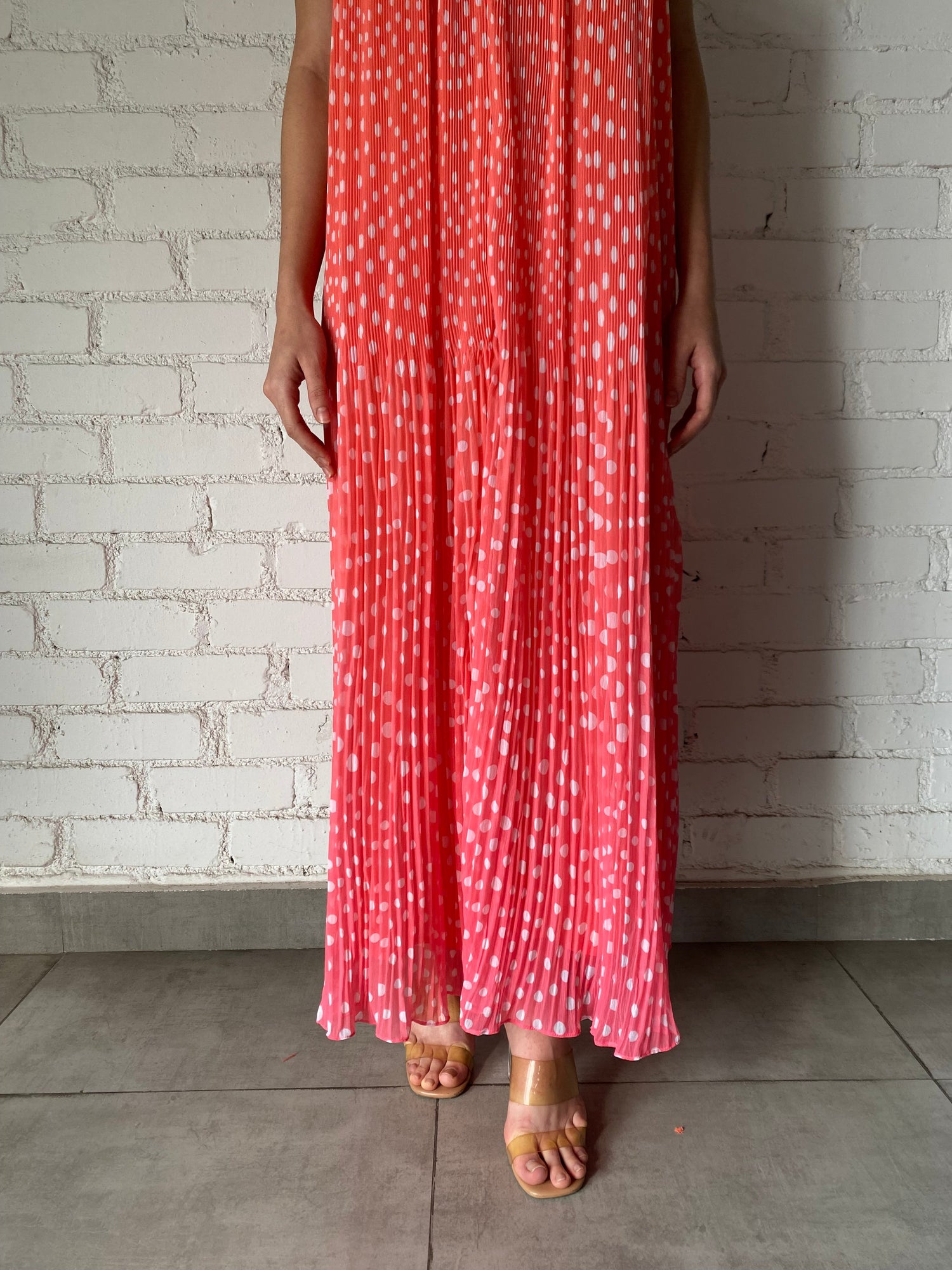 Pleated Maxi Dress | Orange/Pink Ombre