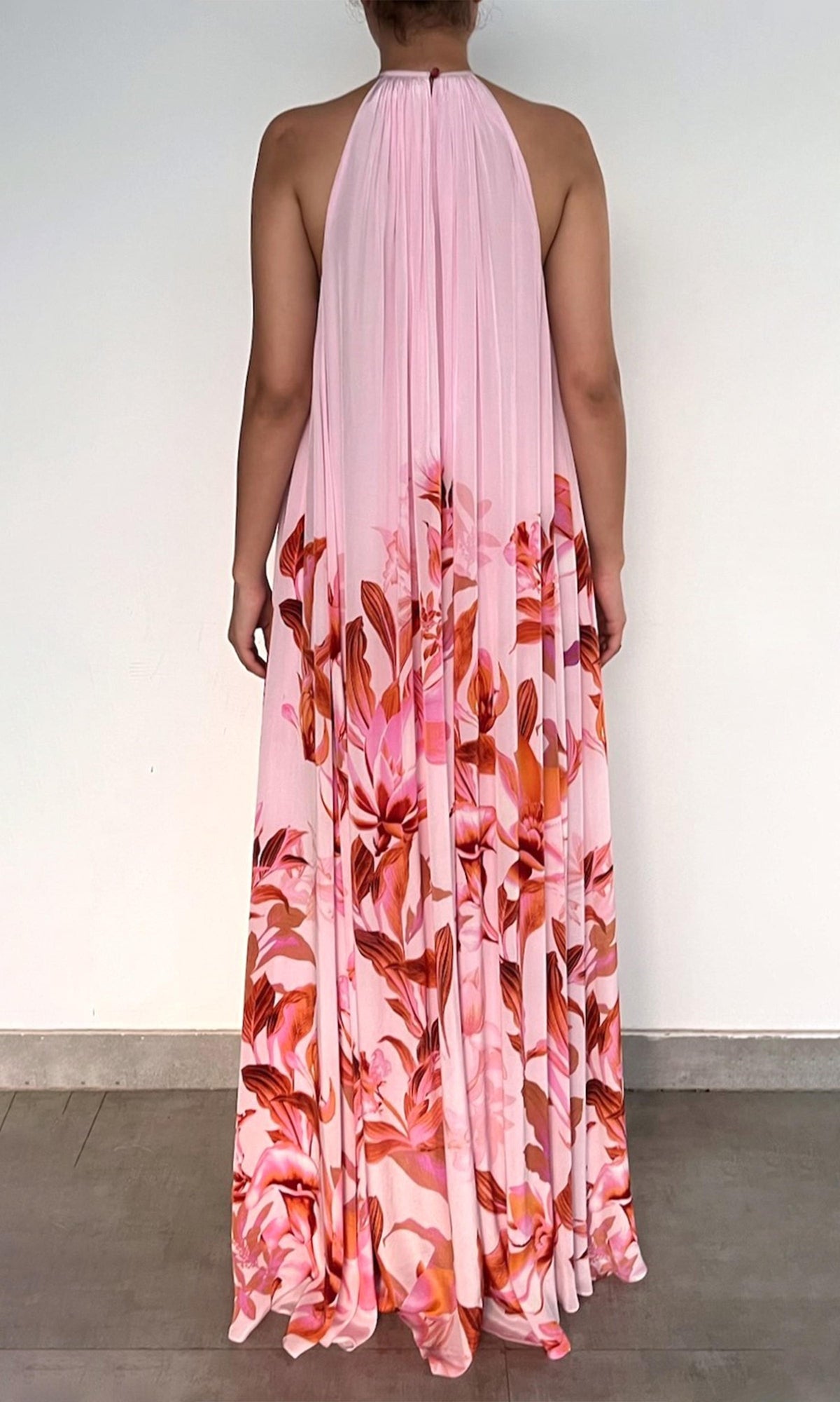 Rococo Sand | Cai Viscose Natural Crepe Flared Maxi Dress | Pink Multi
