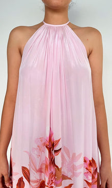 Rococo Sand | Cai Viscose Natural Crepe Flared Maxi Dress | Pink Multi