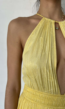 Rococo Sand | Cari Viscose Jacquard With Lurex Long Dress | Yellow