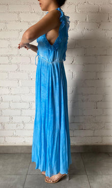 Rococo Sand | Cole Polyester Crepe Long Dress | Blue