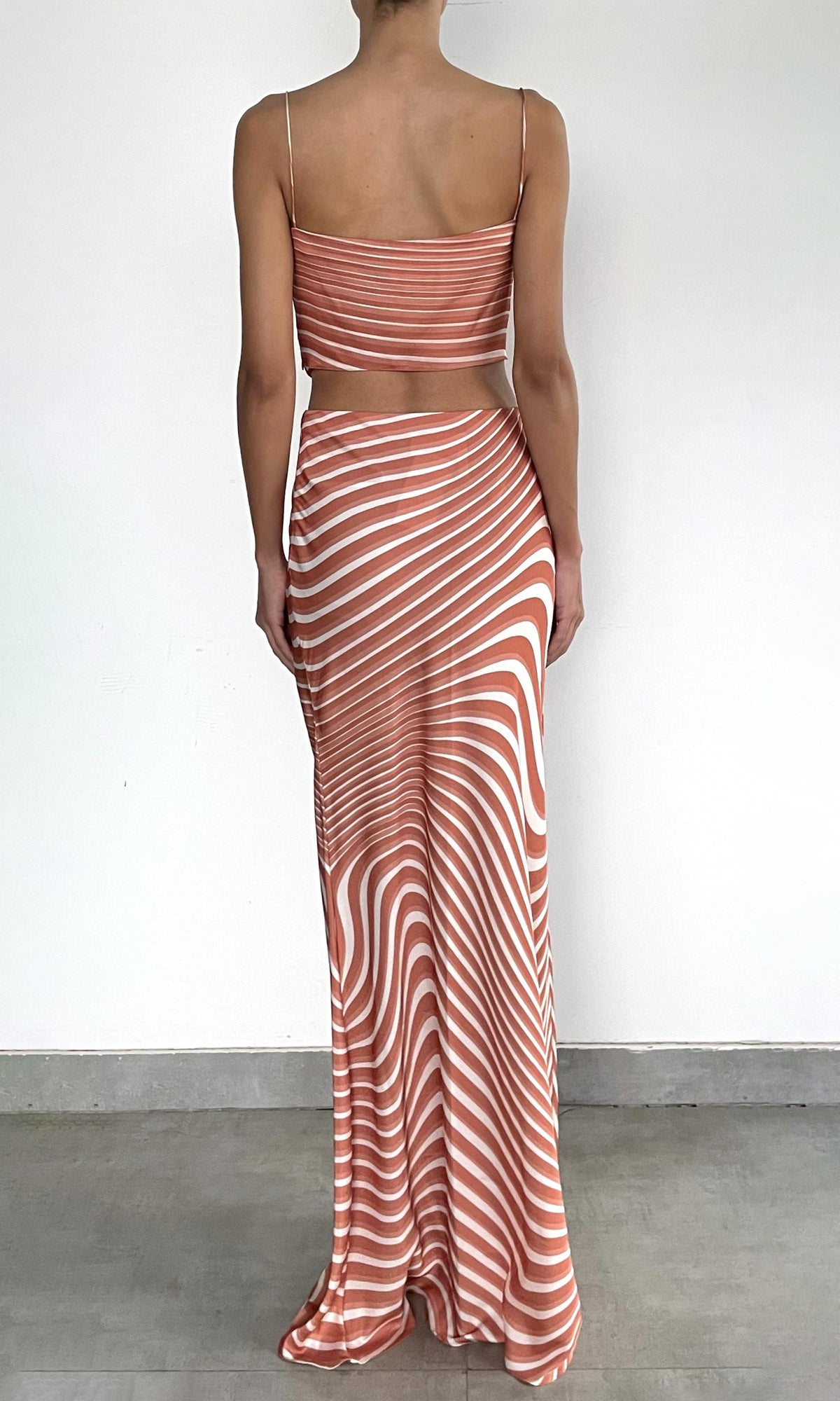Womens | Czar Polyester Satin Lycra Maxi Skirt | Off-White Brown