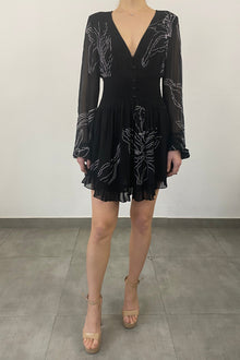 Dream V-Neck Long Sleeve Short Dress | Black