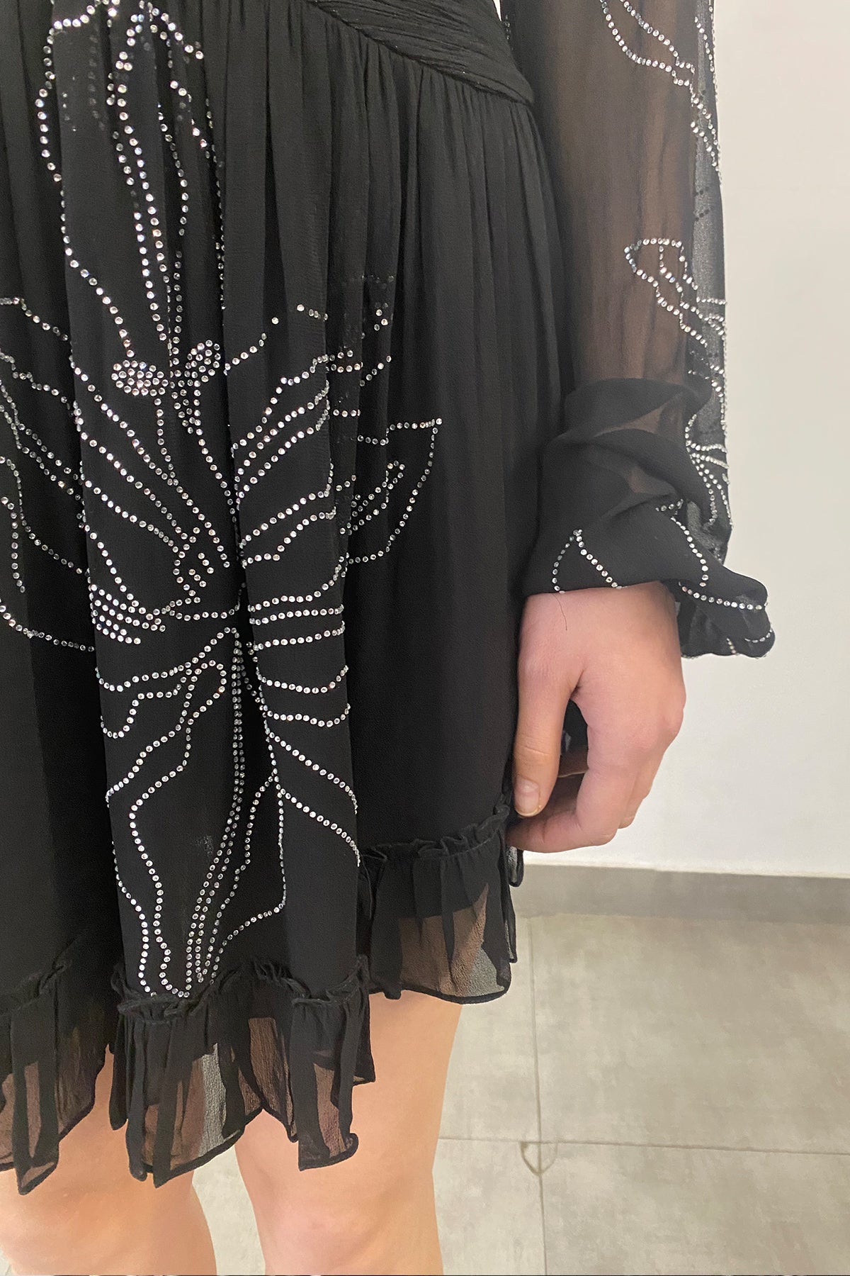 Dream V-Neck Long Sleeve Short Dress | Black