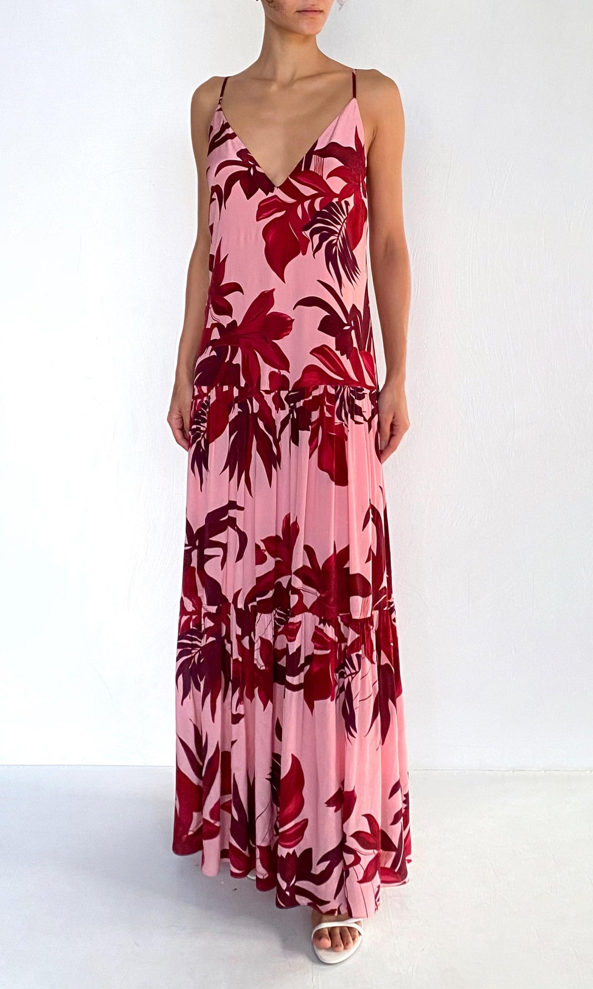 Womens | Eve Viscose Natural Crepe Maxi Dress | Pink Burgundy