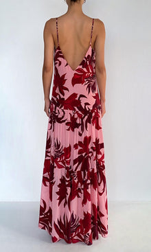 Womens | Eve Viscose Natural Crepe Maxi Dress | Pink Burgundy