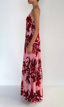 Womens | Eve Viscose Natural Crepe Maxi Dress | Pink Burgundy