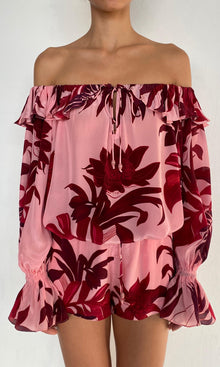 Womens | Eve Viscose Natural Crepe Off-Shoulder Top | Pink Burgundy