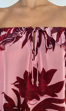 Womens | Eve Viscose Natural Crepe Off-Shoulder Top | Pink Burgundy