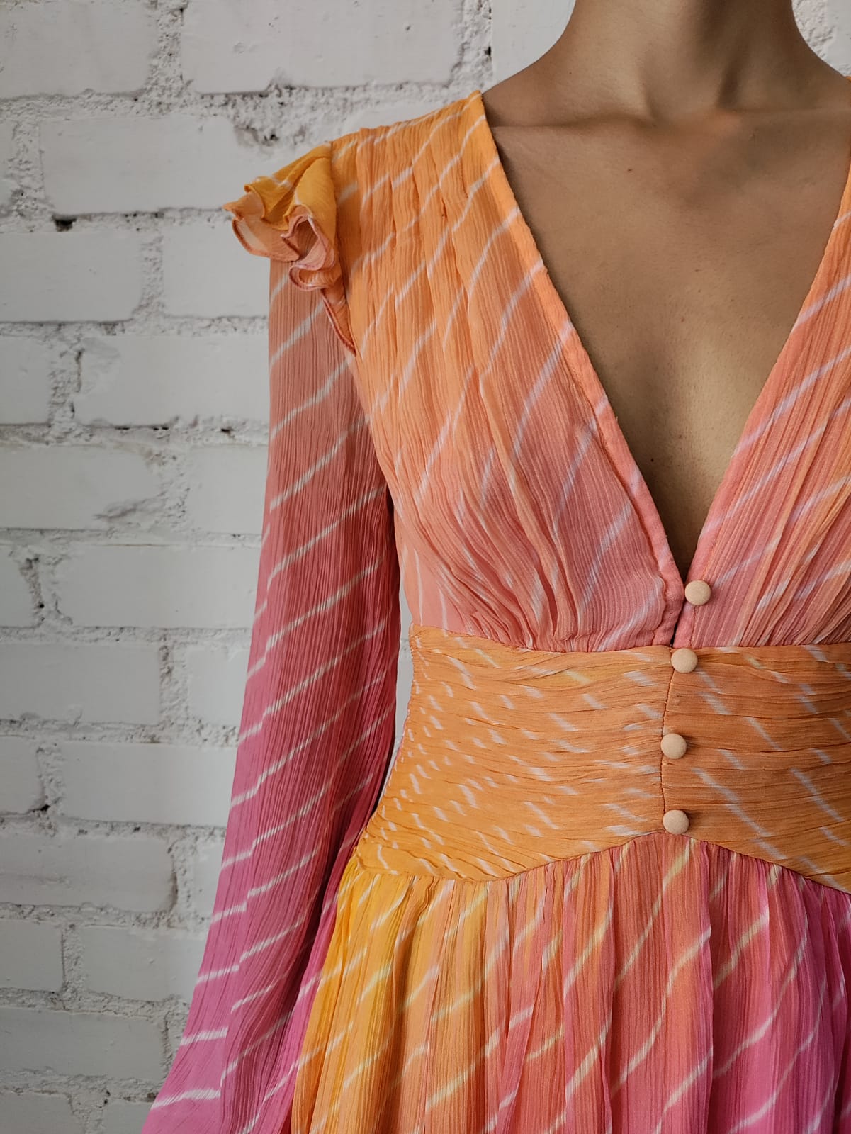 Evie V-Neck Long Sleeve Short Dress | Rainbow