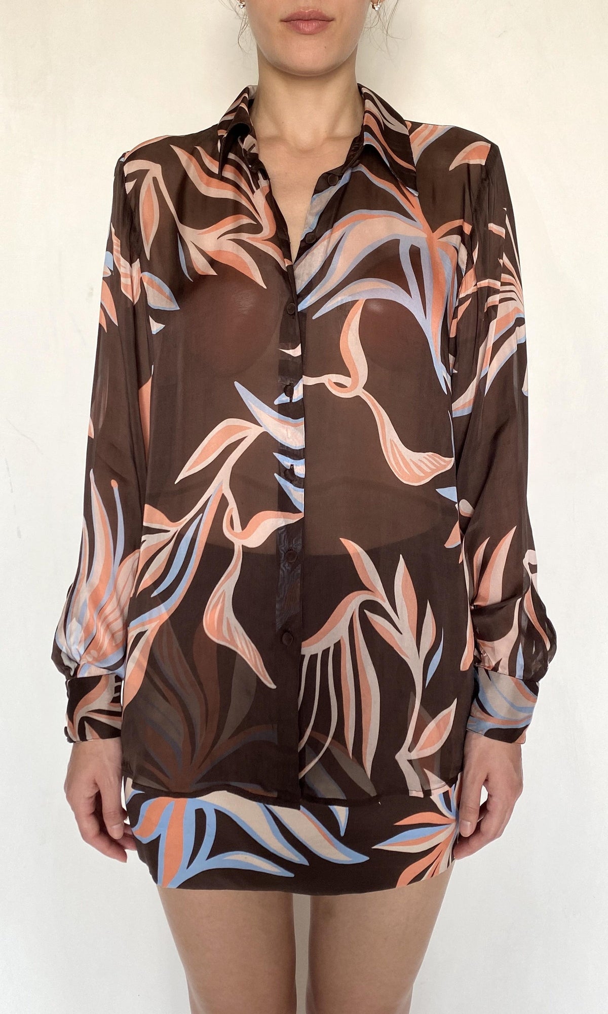 Rococo Sand | Fern Viscose Flat Chiffon Oversized Shirt | Brown