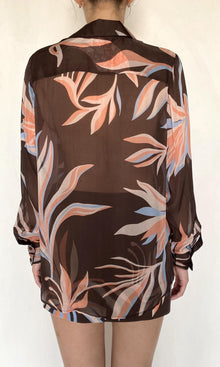 Rococo Sand | Fern Viscose Flat Chiffon Oversized Shirt | Brown