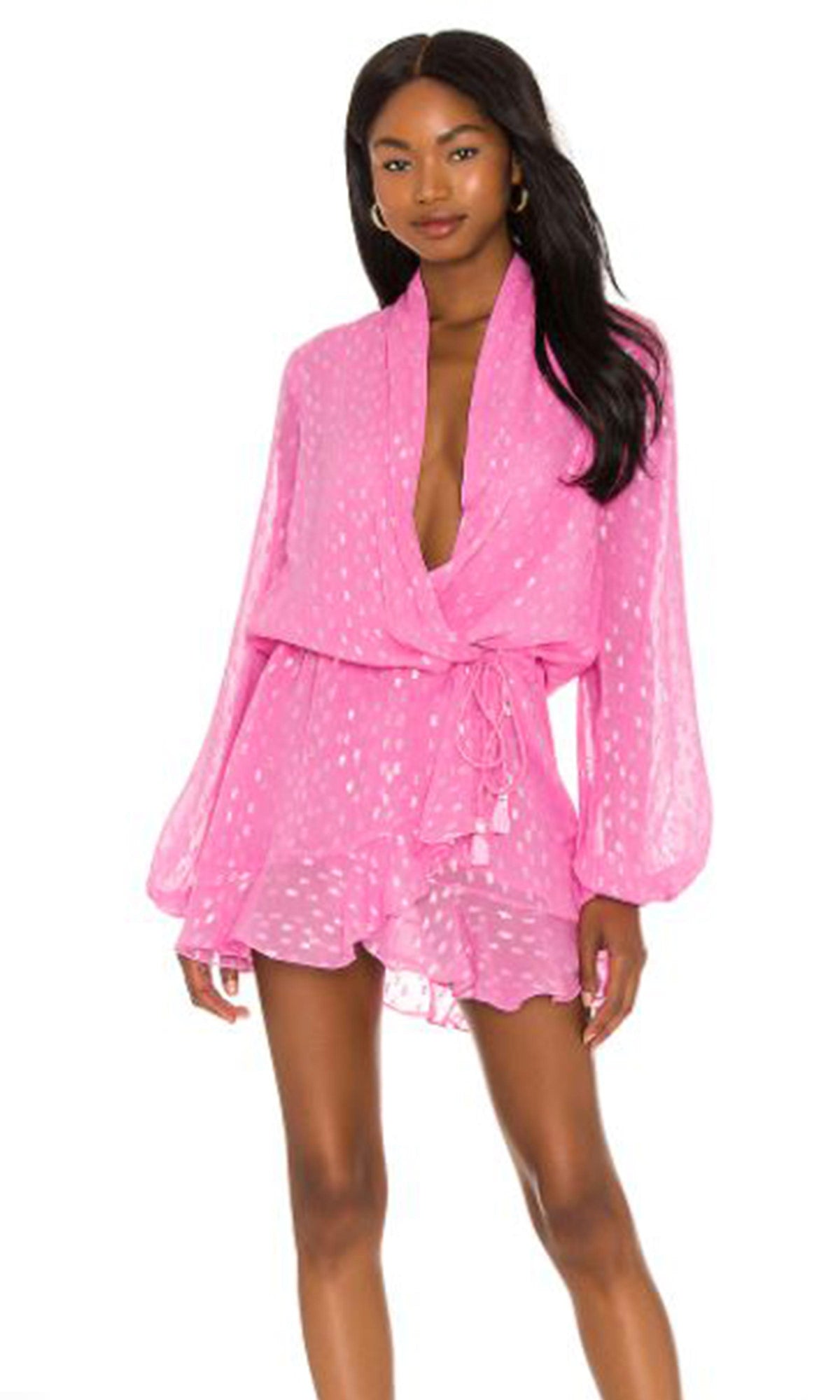 Womens | Fuchsia Viscose Georgtte Dobby Lurex Short Dress | Pink