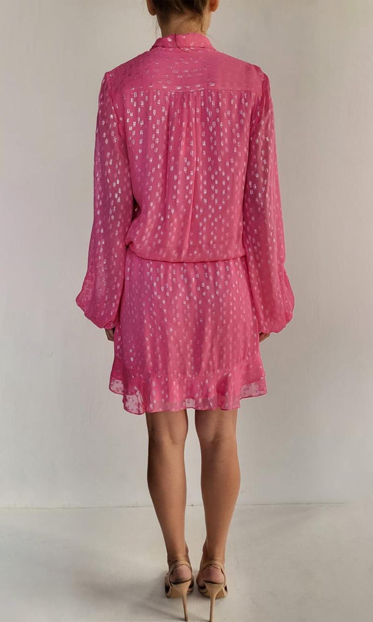 Womens | Fuchsia Viscose Georgtte Dobby Lurex Short Dress | Pink