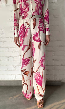 Rococo Sand | Grace Viscose Satin Pants | White Pink