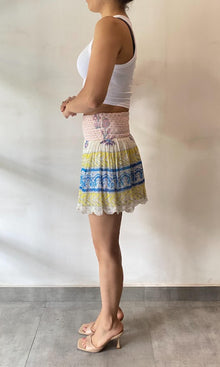 Womens | Inv Viscose Georgtte Gold Dobby Short Skirt | White Multi