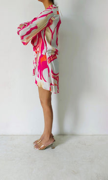 Rococo Sand | Inv Natural Crepe Full Sleeve Overlap Short Dress | Yellow