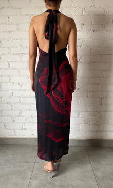 Rococo Sand | Inv Polyester Satin Long Dress | Black&Red
