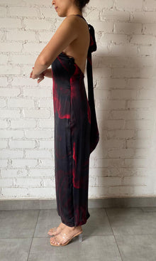 Rococo Sand | Inv Polyester Satin Long Dress | Black&Red