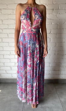 Rococo Sand | Inv Viscose Chiffon Long Dress | Blue Print