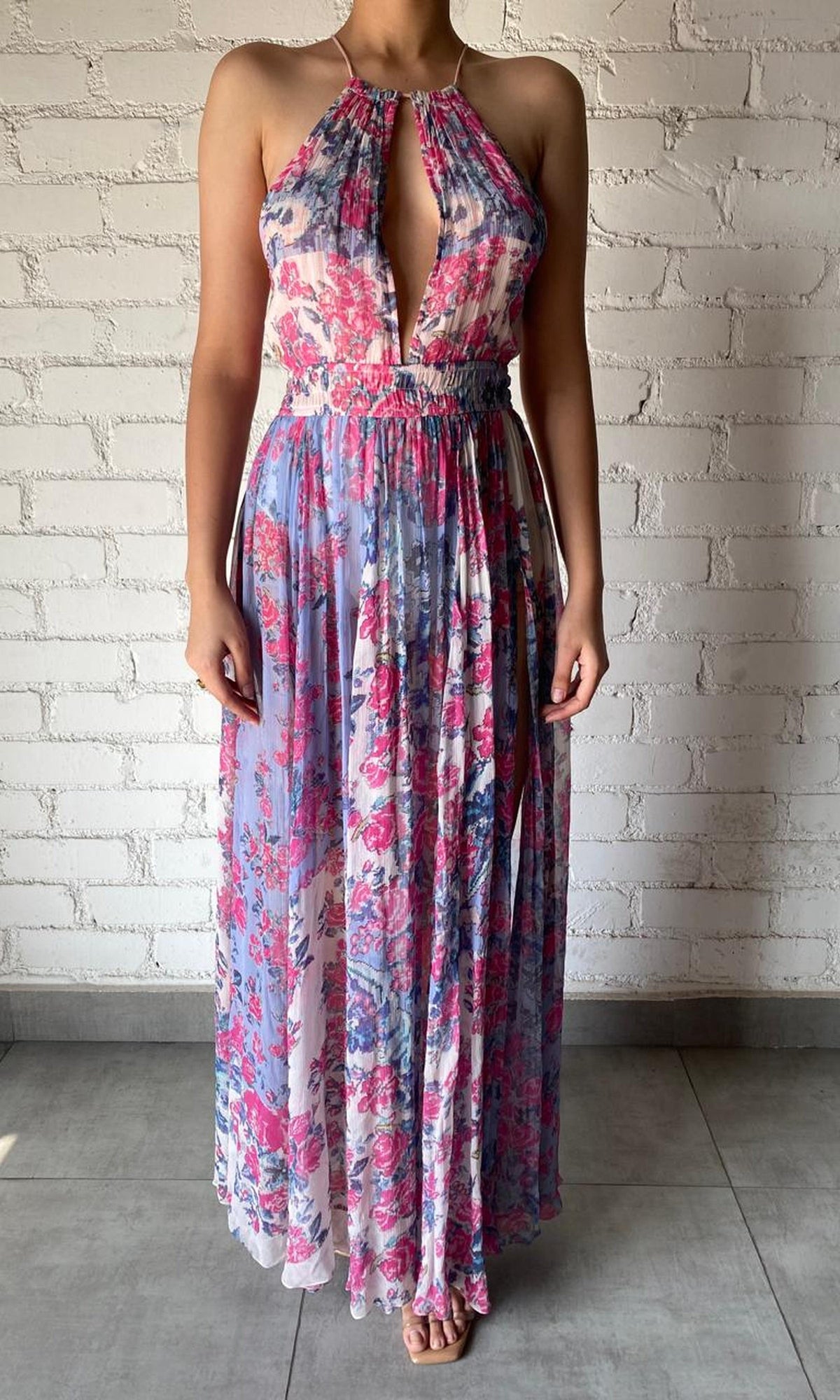 Rococo Sand | Inv Viscose Chiffon Long Dress | Blue Print