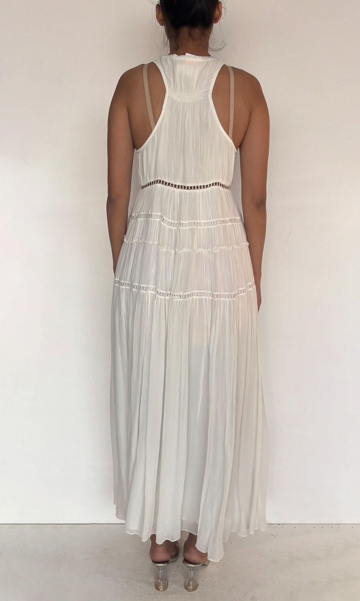 Rococo Sand | Inv Viscose Georgtte Deep V-Neck Sleeveless Maxi Dress | White