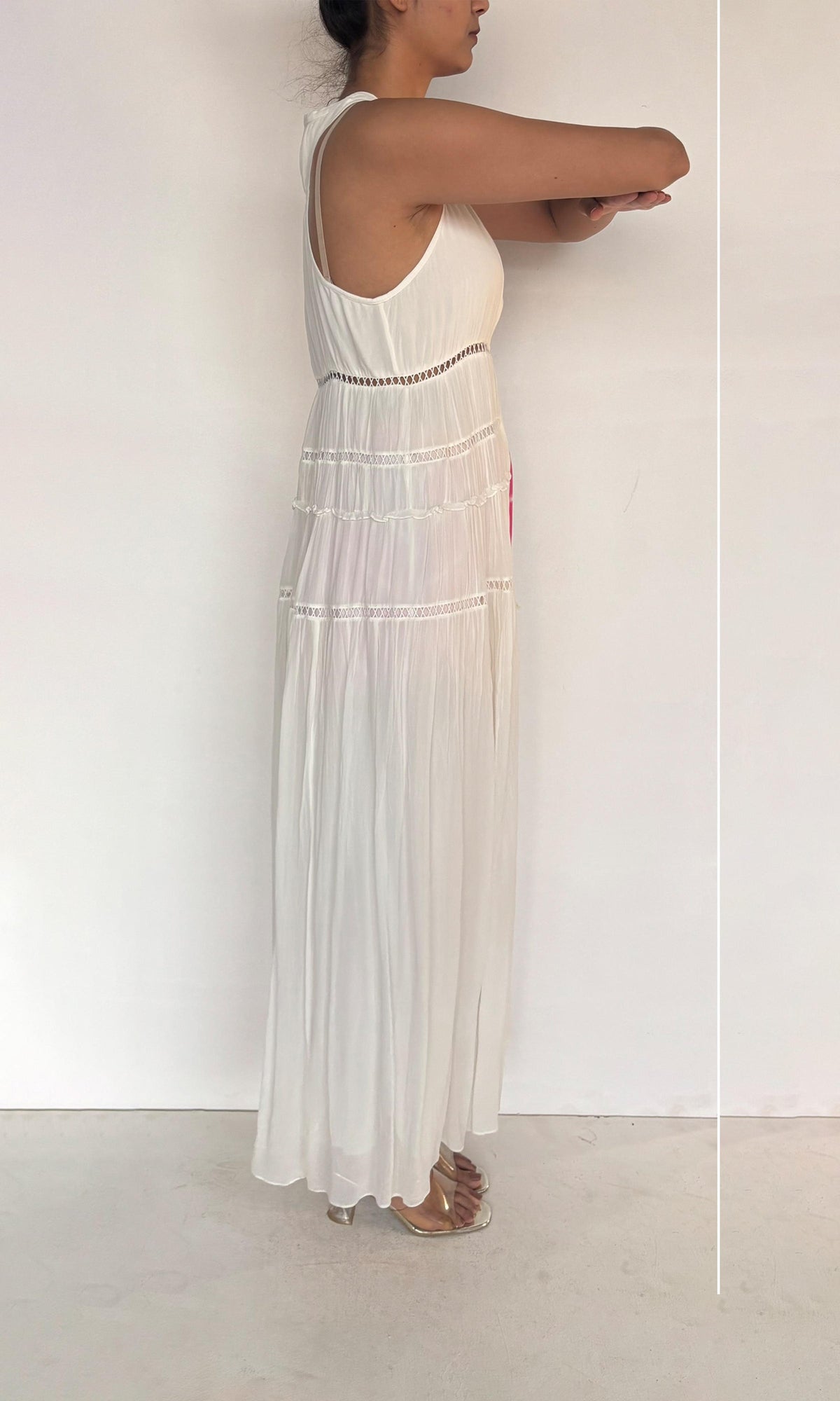 Rococo Sand | Inv Viscose Georgtte Deep V-Neck Sleeveless Maxi Dress | White