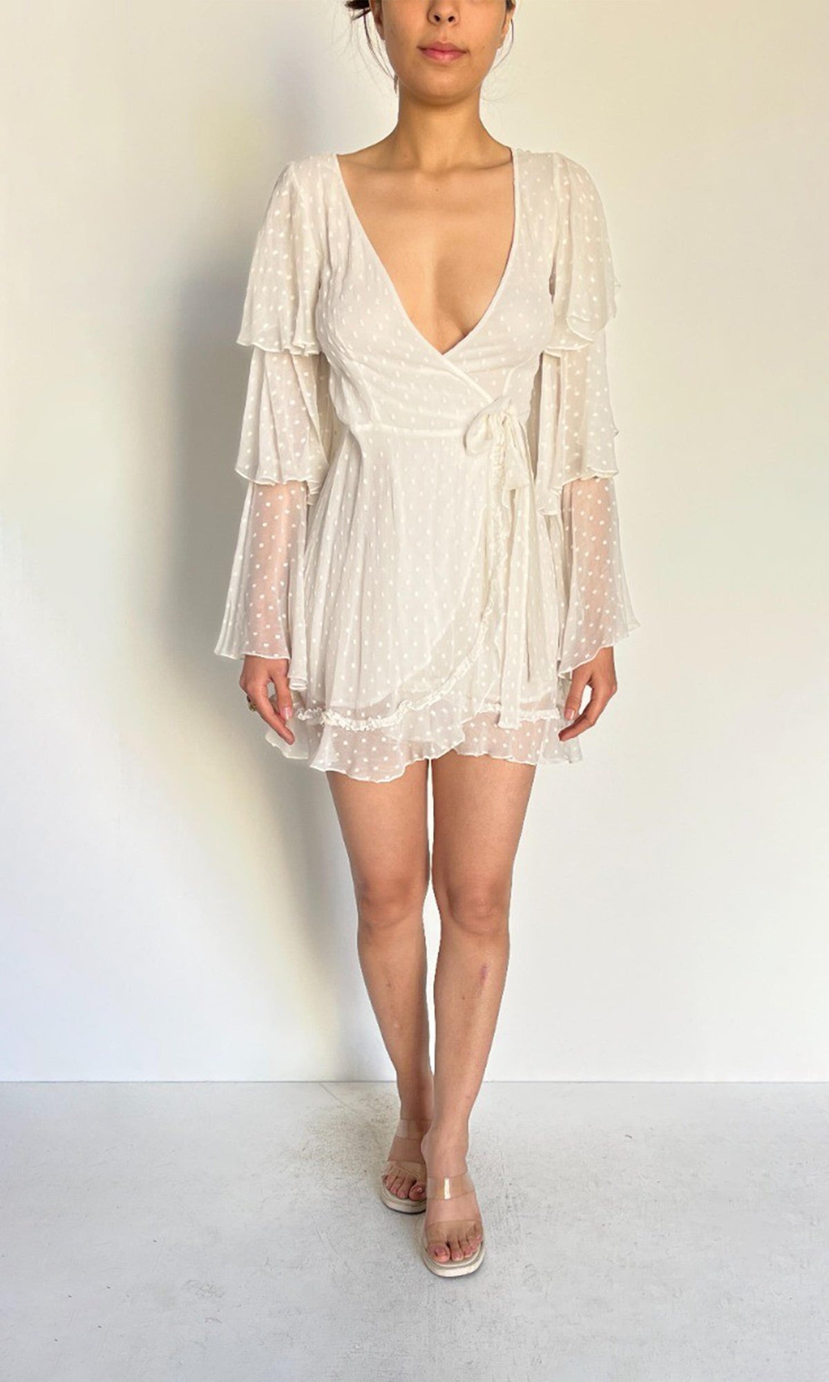 Rococo Sand | Inv Viscose Chiffon Short Dress | White